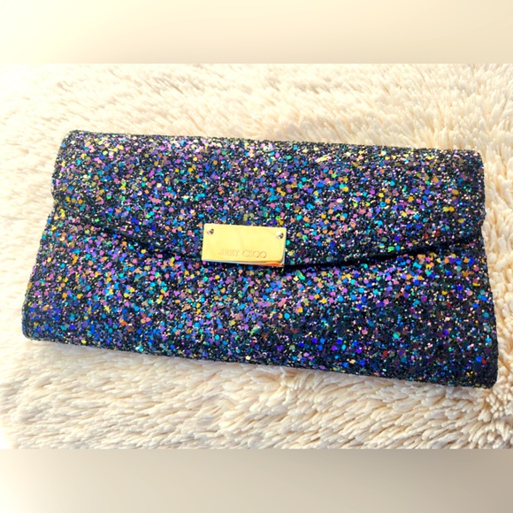 Jimmy Choo Fold Over Glitter Clutch Bag - Made in Italy. L23cm X H13cm X W3cm - Picture 1 of 6